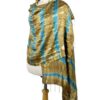 Tie-Dyed Silk Shawl in Sand and Cyan Stripes from Thailand 'Shifting Sands'