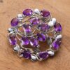 Vine-Themed Rhodium-Plated 14-Carat Oval Amethyst Brooch Pin 'Immaculate Purple'