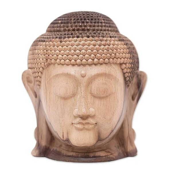 World Peace Project Hand-Carved Wood Buddha Sculpture, Bali 'Enlightenment Peace'